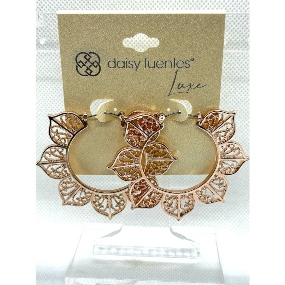 3For$20 Daisy Fuentes Luxe Rose Gold Filigree Hoop Earrings
